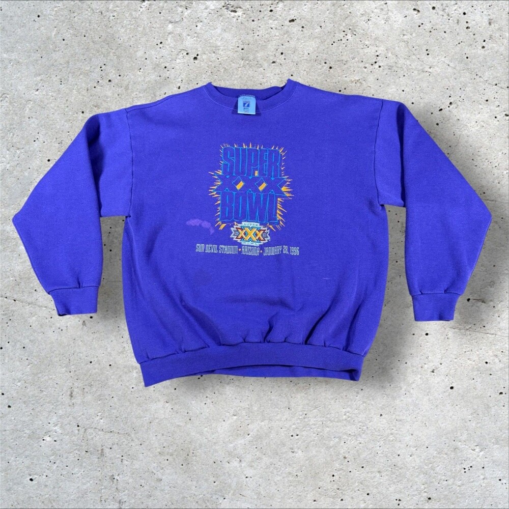 Vintage 1996 Super Bowl XXX Crewneck Sweatshirt Logo 7 Purple Mens Size L 90s